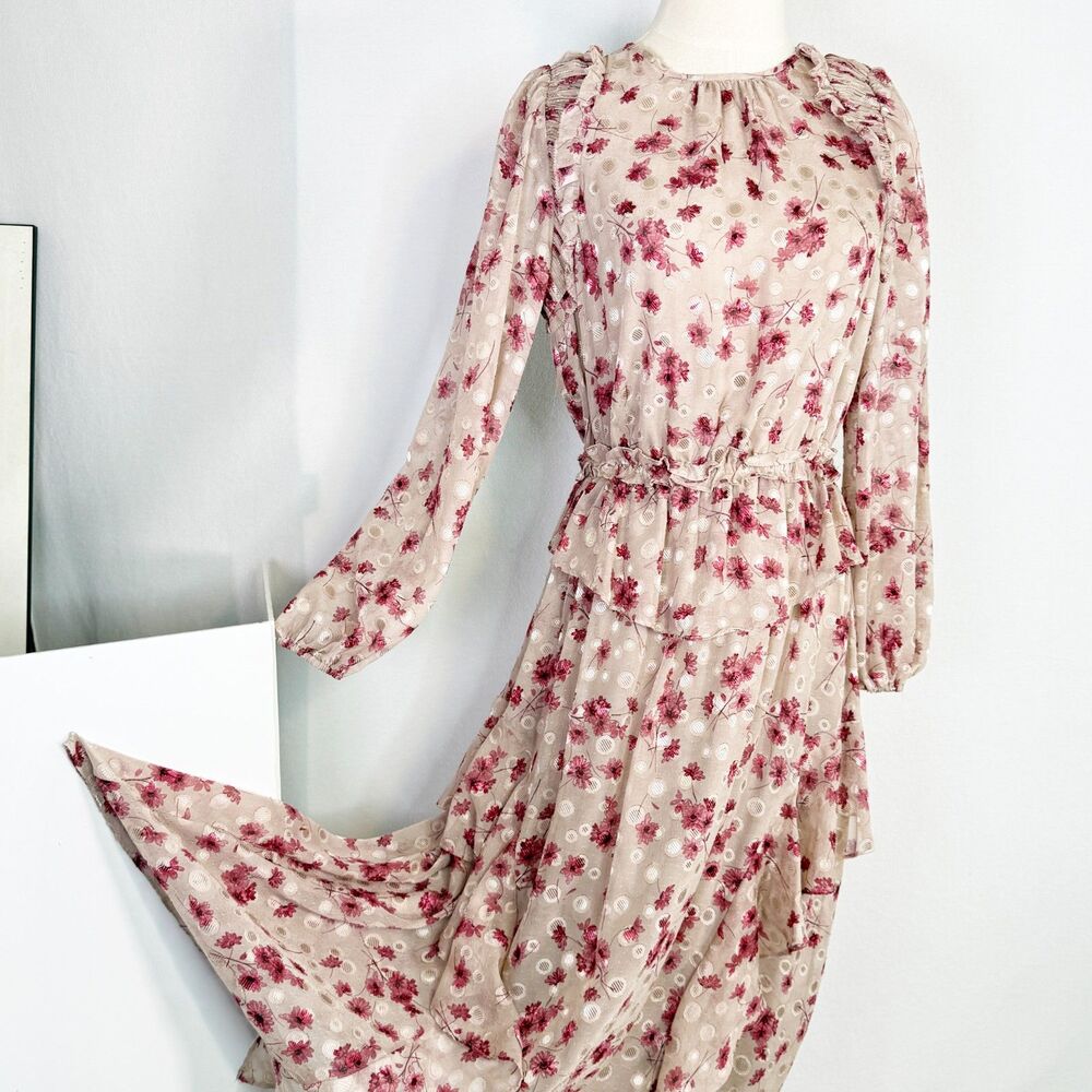Current Air | Anthropologie | Long Sleeve Floral Fairycore Midi Dress | Sz XS S - Picture 4 of 13